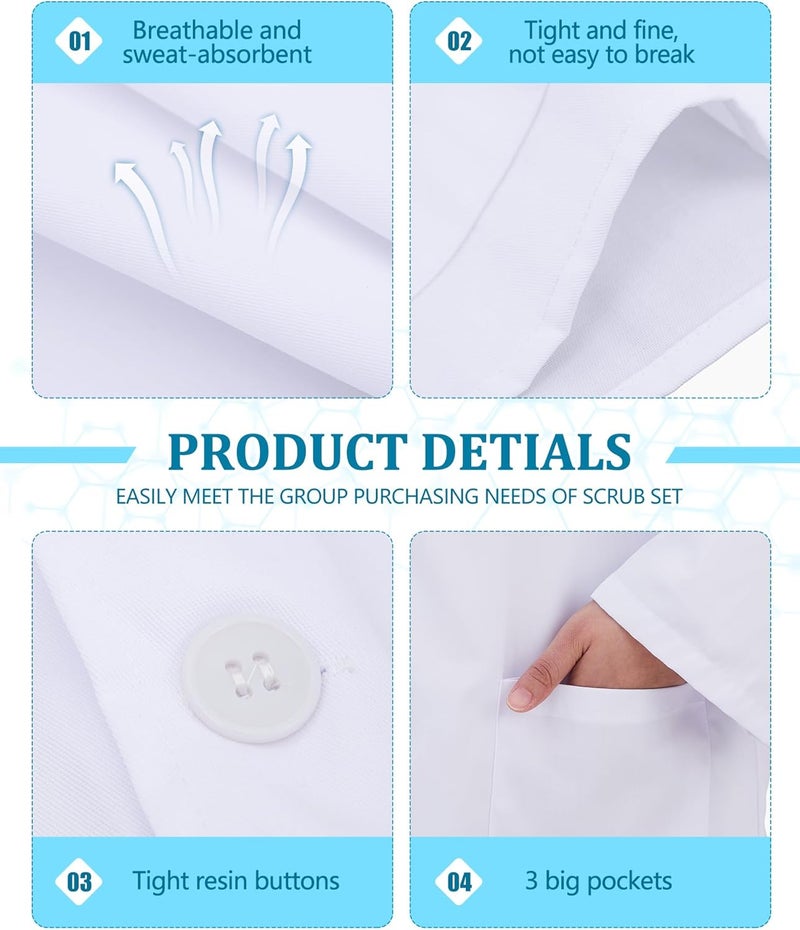Cutecrop 3 Pcs White Professional Lab Coat with 3 Pockets for Women Men Unisex Consultation Coat for Nurse Doctor - Image 3